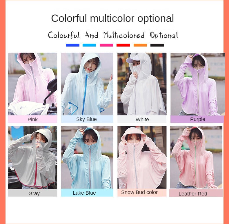 Women's Anti-UV Shirt Hooded Sun Protection Shawl with Mask