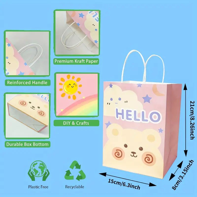 10/50/100pcs, Cute Hello Bear Gift Bag, Candy Bag, Cute Baby Shower Party Gift Bag, Wedding Tote Bag, Birthday Gift Bag, Suitable For Various Festival Party Gift Bags