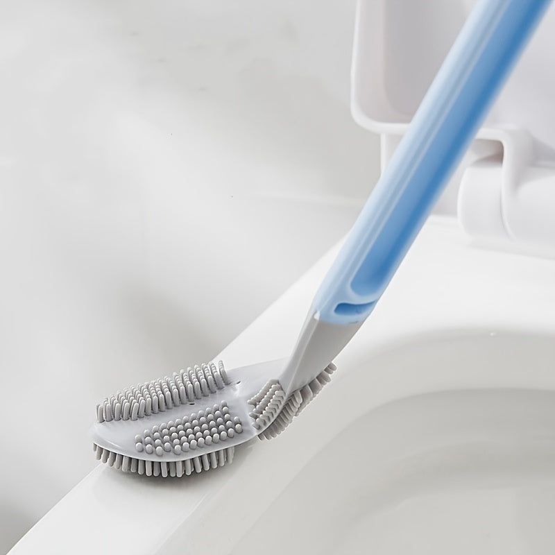1pc Flexible Silicone Toilet Brush with Long Handle and 360 Degree Rotation - Wall Mounted Design for Easy and Effective Bathroom Cleaning