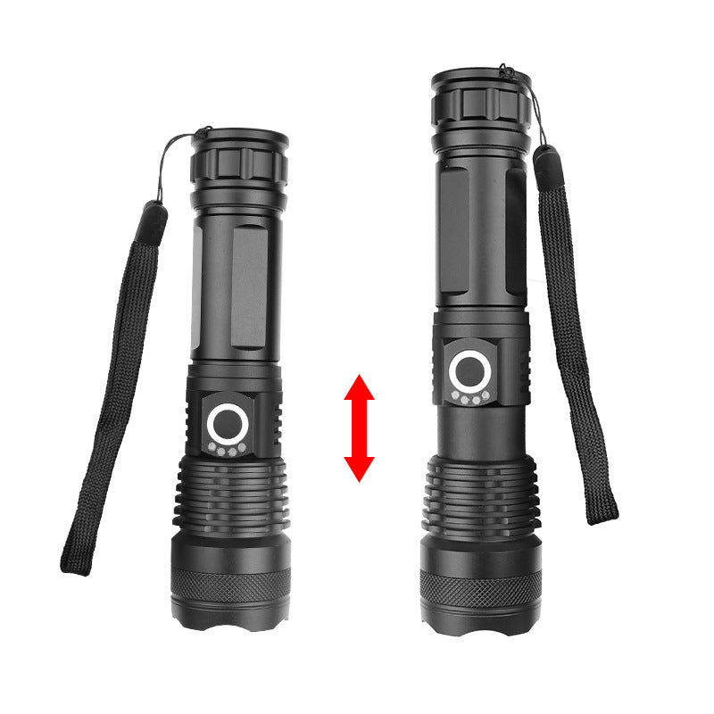 XHP50 Strong Light Flashlight Telescopic Zoom USB Charging Battery