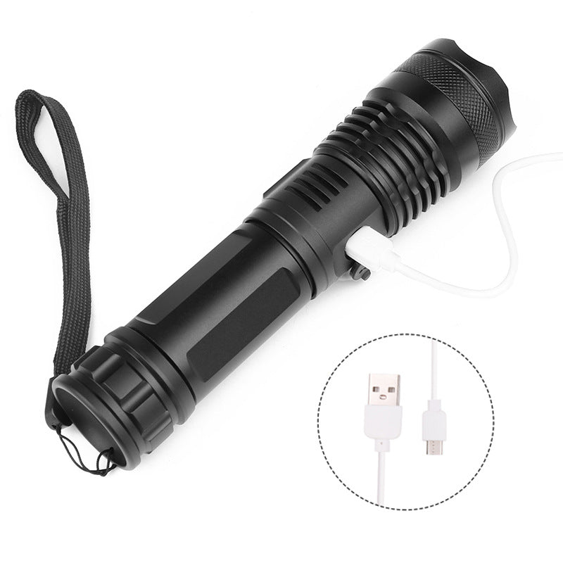 XHP50 Strong Light Flashlight Telescopic Zoom USB Charging Battery