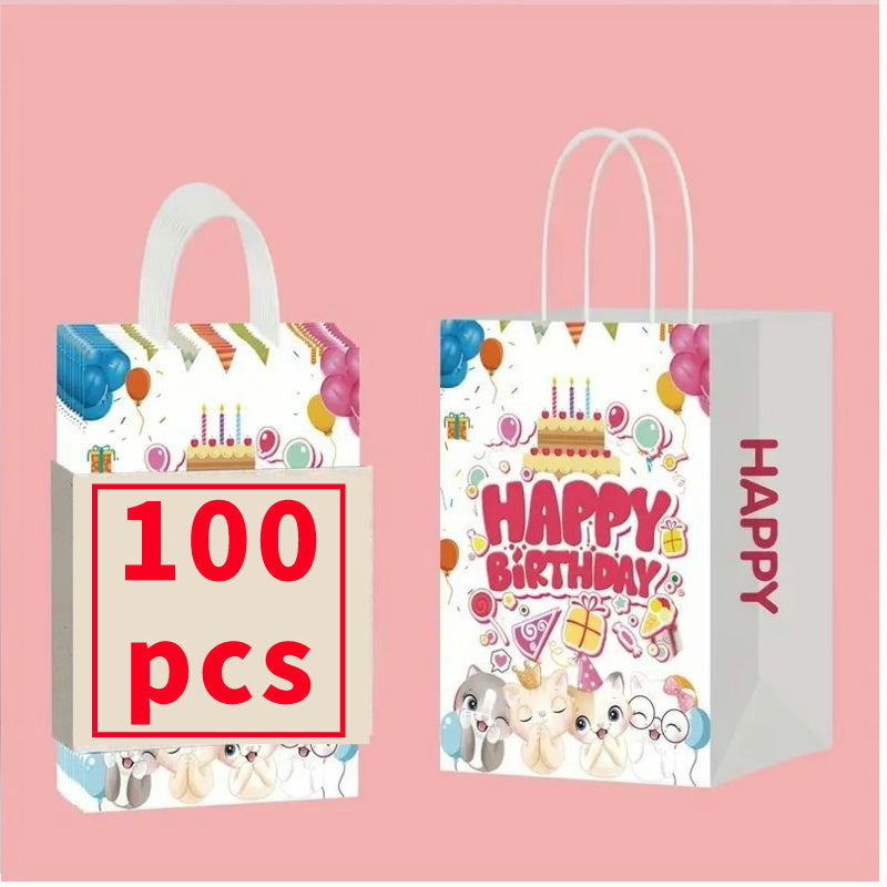 10/50/100 pcs, Happy Birthday Cute Kitten Tote Bag, Birthday Gift Bag, Shopping Bag, Candy Bag, Baking Supplies Bag, Gift Bag For Birthday Party