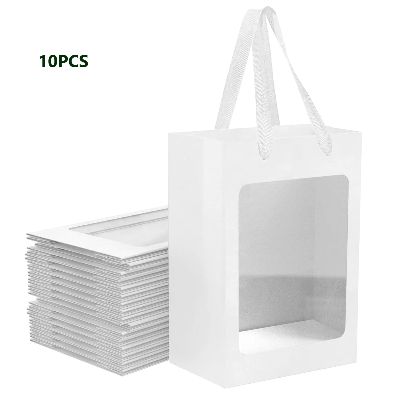 10pcs Black Kraft Paper Gift Bags With Transparent Window, 9.84"x7.0"x5.12" Kraft Shopping Bags With Handles For Present, Festivals Party for retail stores, boutique and supermarkets