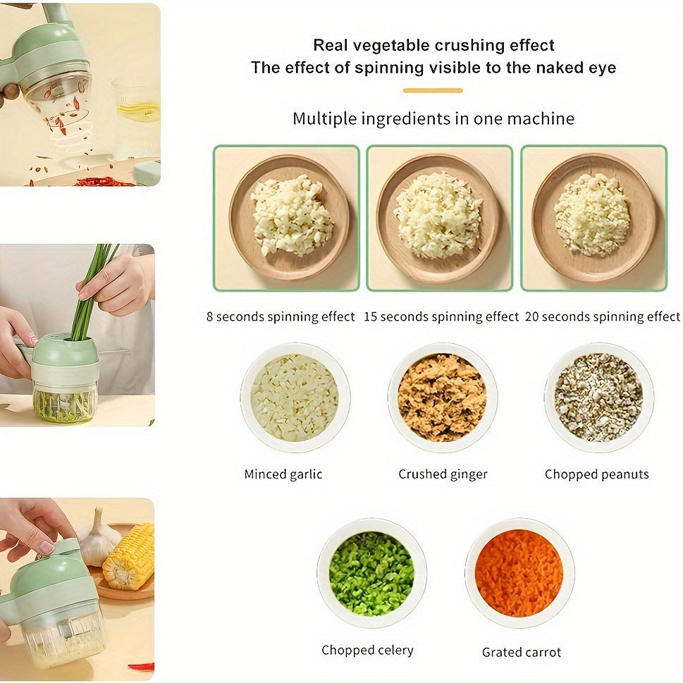 1pc 4-in-1 Electric Vegetable Chopper and Garlic Press - Multifunctional Mini Food Processor for Kitchen