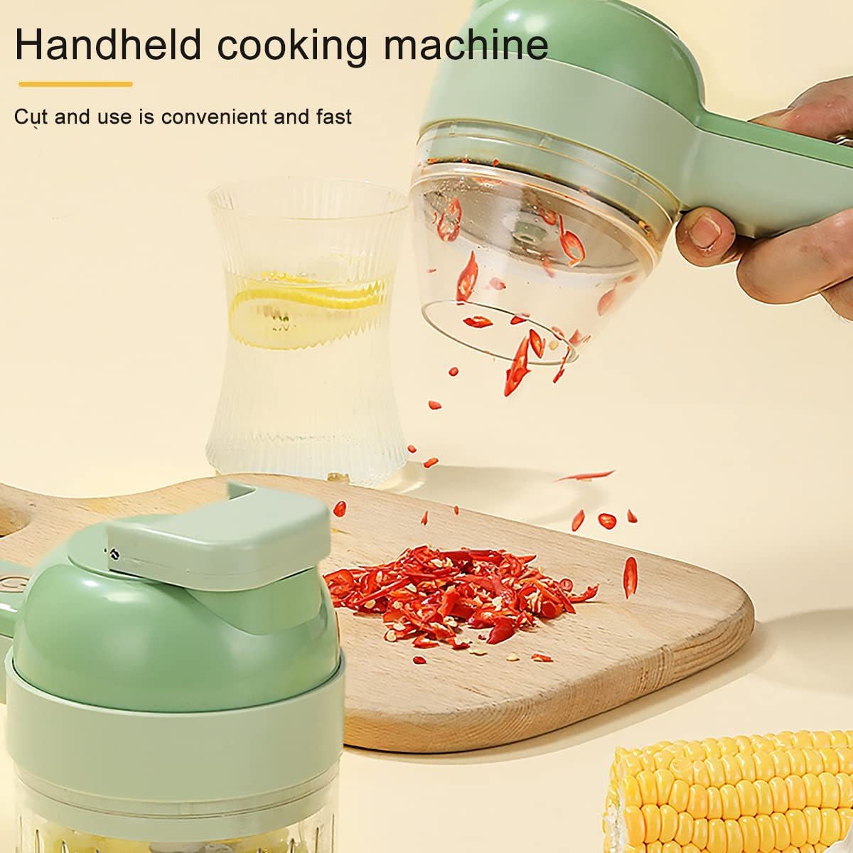 1pc 4-in-1 Electric Vegetable Chopper and Garlic Press - Multifunctional Mini Food Processor for Kitchen