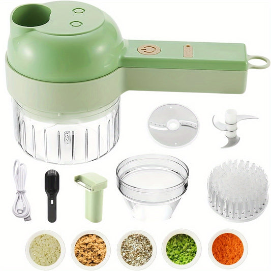 1pc 4-in-1 Electric Vegetable Chopper and Garlic Press - Multifunctional Mini Food Processor for Kitchen