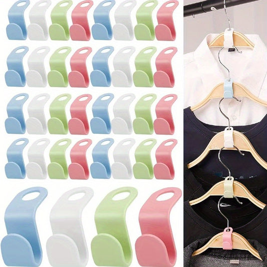 50pcs/set Plastic Clothes Hanger Connector Hooks, Durable Heavy Duty Hooks For Clothes, Household Space Saving For Clothes Organization Of Closet, Wardrobe, Home, Dorm, Back To College Essential