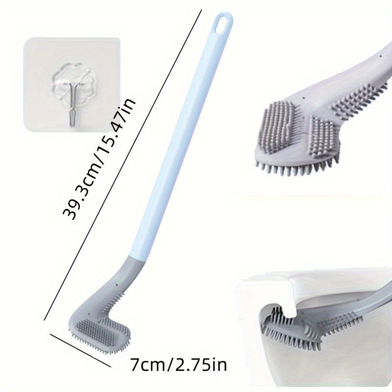 1pc Flexible Silicone Toilet Brush with Long Handle and 360 Degree Rotation - Wall Mounted Design for Easy and Effective Bathroom Cleaning