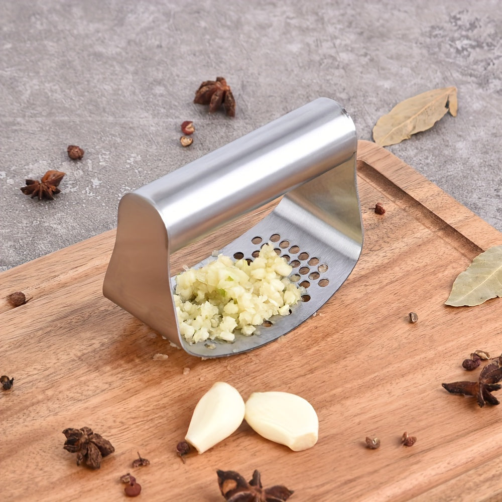 1pc, Stainless Steel Garlic Press - Rocker Metal Mincer and Crusher for Easy Kitchen Chopping - Washable and Durable - Essential Kitchen Gadget