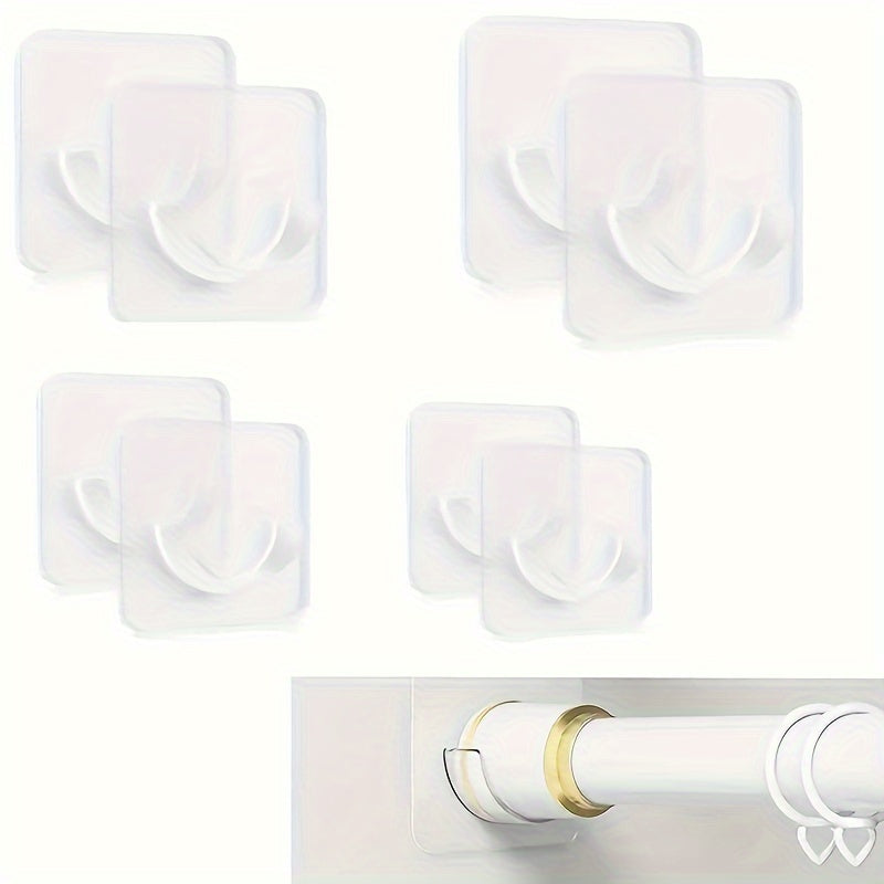 2/6/8/10PCs Punch-free Telescopic Rod Bracket, Adhesive Shower Curtain Rod Holder, No Drilling Shower Rod Tension Holder, Traceless Strong Sticky Hook, Household Storage Organizer For Office, Bathroom, Closet, Wardrobe, Bedroom Accessories
