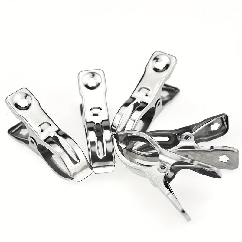 4pcs Stainless Steel Clamp, Household Multifunctional Clothes Peg, Windproof Clamp, Drying Clothes Clip, Quilt Fixer Clip, Beach Towel Clip