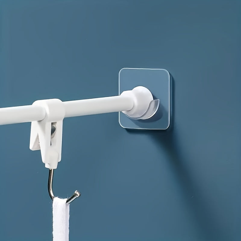 2/6/8/10PCs Punch-free Telescopic Rod Bracket, Adhesive Shower Curtain Rod Holder, No Drilling Shower Rod Tension Holder, Traceless Strong Sticky Hook, Household Storage Organizer For Office, Bathroom, Closet, Wardrobe, Bedroom Accessories
