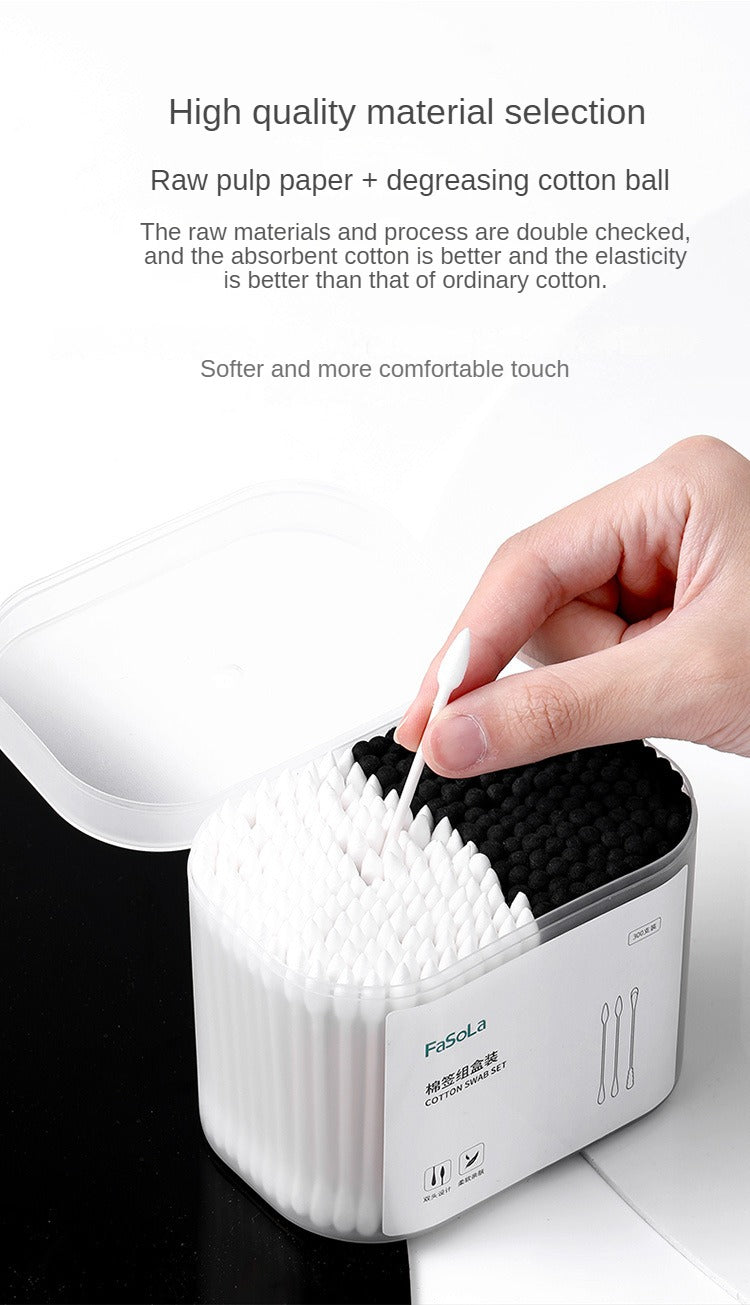 300pcs Natural Cotton Swabs With Storage Box