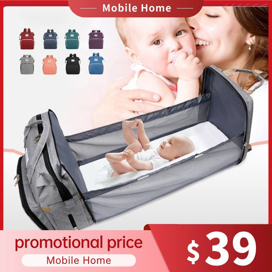 Mobile Folding Portable Crib,Mommy Bag,Multifunctional Folding Mother and Baby Outing Bag,Large Capacity Baby Folding Bed Bag