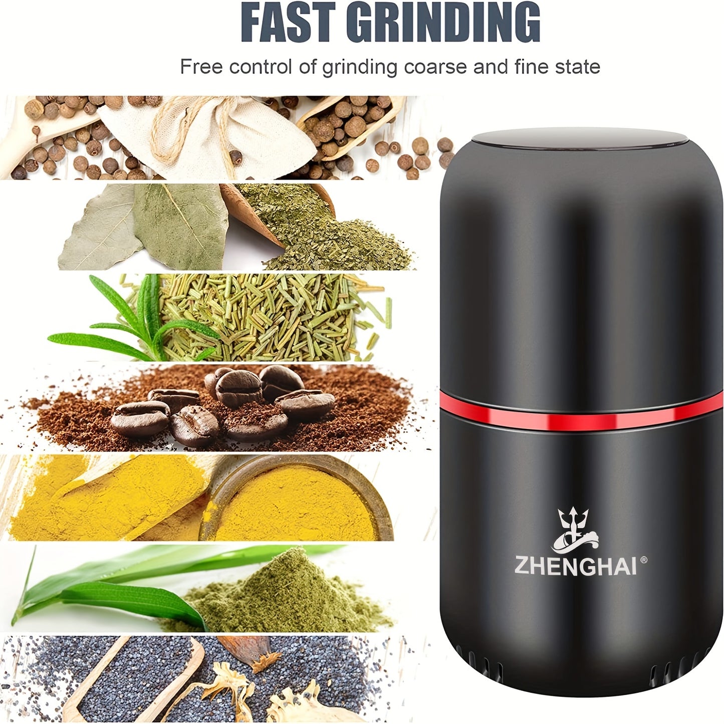 ZHENGHAI 4.23oz Large Capacity Electric Spice Grinder - Fast Grinding For Coffee Bean, Nuts, Dry Spices, Flower Buds - Includes Cleaning Brush