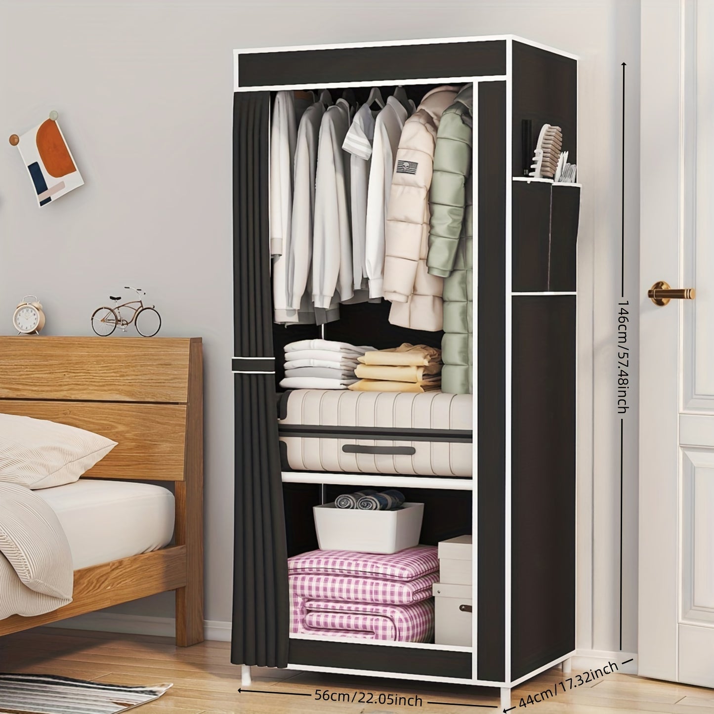 1pc 2-layer Clothes Storage Wardrobe With Dustproof Cover, Durable Clothes Storage Rack, Household Storage Organizer For Cabinet, Rental House, Bedroom, Home, Dorm, Entryway, Essential Bedroom Furniture