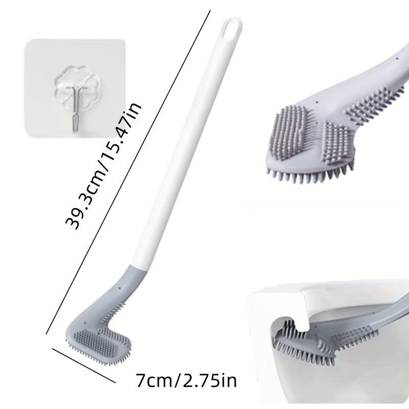 1pc Flexible Silicone Toilet Brush with Long Handle and 360 Degree Rotation - Wall Mounted Design for Easy and Effective Bathroom Cleaning