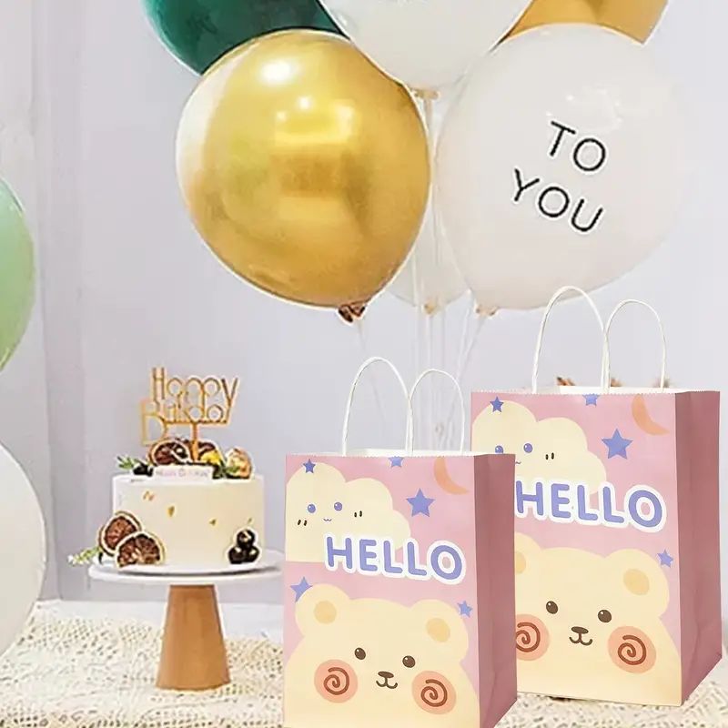 10/50/100pcs, Cute Hello Bear Gift Bag, Candy Bag, Cute Baby Shower Party Gift Bag, Wedding Tote Bag, Birthday Gift Bag, Suitable For Various Festival Party Gift Bags