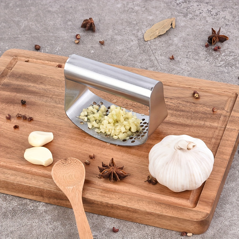 1pc, Stainless Steel Garlic Press - Rocker Metal Mincer and Crusher for Easy Kitchen Chopping - Washable and Durable - Essential Kitchen Gadget