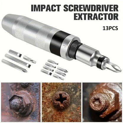 13pcs Impact Screwdriver Set, Shock Screw Driver Chisel Bits, Multifunctional Screw Extractor Remover Repair Set, Repair Tools