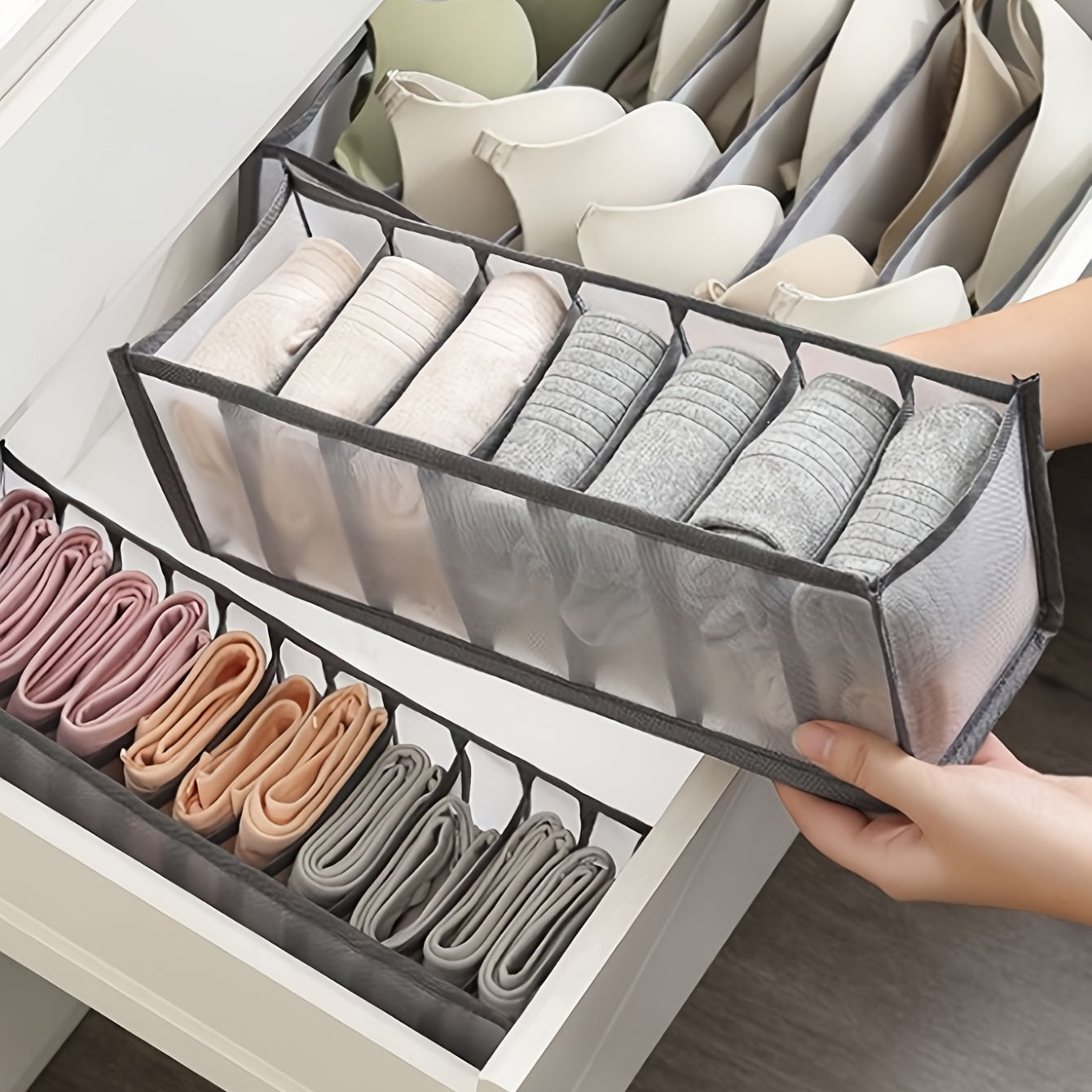 3pcs Multifunctional Fabric Underwear Storage Boxes - Wardrobe Organizer for Panties, Socks, and Bras