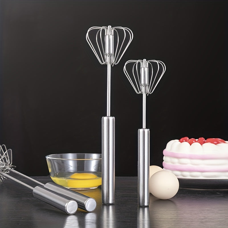 1pc, Stainless Steel Semi Automatic Egg Whisk - Kitchen Gadget for Blending, Whisking, Beating, and Stirring