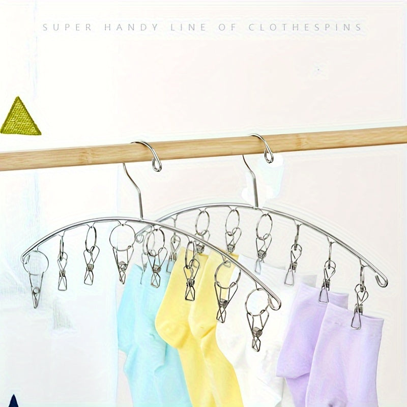 1pc Stainless Steel Hanger With Clothespins, Hat Organizer Laundry Rack, Hat Organizer Hanger, Drying Rack For Drying Socks, Bra, Underwear, Socks, Gloves
