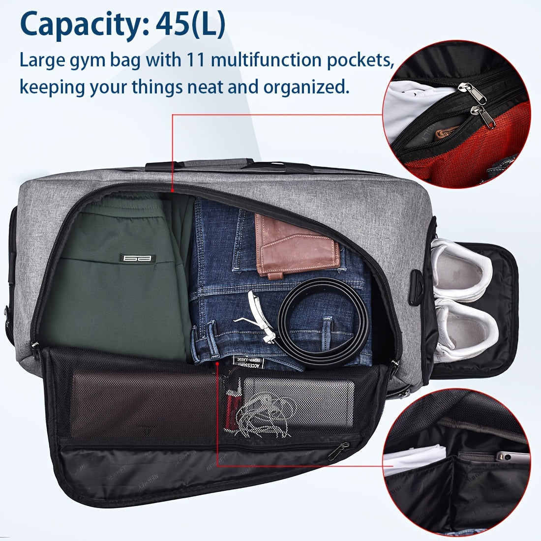 1pc Gym Fitness Bag, Large Capacity Sports Bag With Shoes Compartment, Waterproof Storage Bags For Travel, Workout And Daily Use