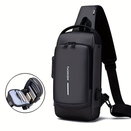 1pc New Password Lock Chest Bag, Travel Men's Multi Functional Leisure Going Out Motorcycle Large Capacity Backpack