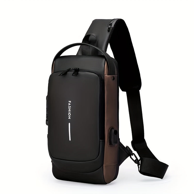 1pc New Password Lock Chest Bag, Travel Men's Multi Functional Leisure Going Out Motorcycle Large Capacity Backpack