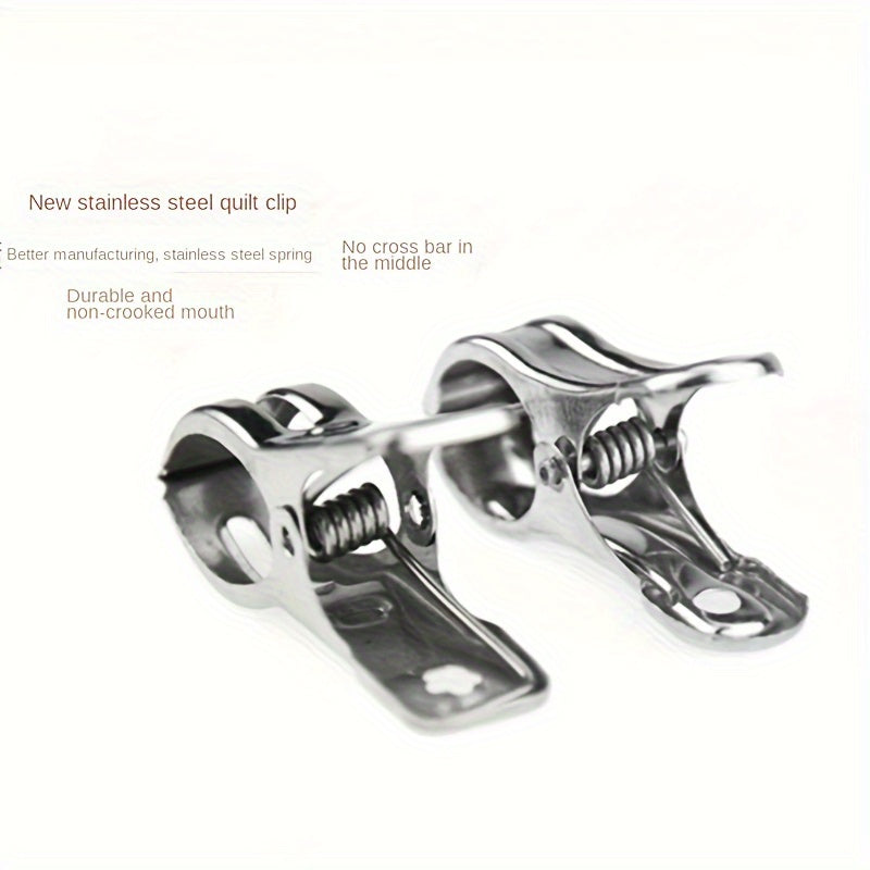4pcs Stainless Steel Clamp, Household Multifunctional Clothes Peg, Windproof Clamp, Drying Clothes Clip, Quilt Fixer Clip, Beach Towel Clip