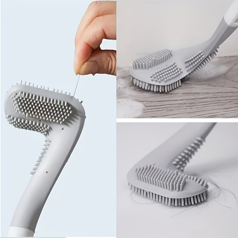 1pc Flexible Silicone Toilet Brush with Long Handle and 360 Degree Rotation - Wall Mounted Design for Easy and Effective Bathroom Cleaning