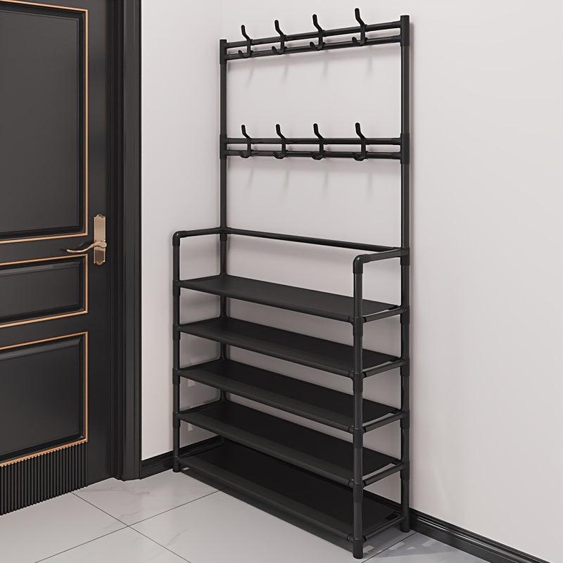1pc, Coat Rack, Shoe Rack For Entryway, Shoe Organizer For Entryway Bench Hall Tree With Hooks For Bedroom, Rack Coat Combo, Hallway Shelf For Storage Shoes, Clothes, Coat, Hat, Bag, Umbrella, Home Accessories
