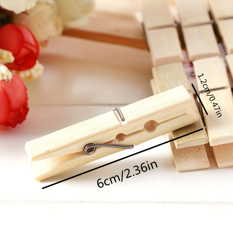 20pcs Bamboo Small Clips, Household Clothes Pegs, Socks And Underwear Drying Clips, Multi-use Bamboo Drying Clips, Drying Clothes Windproof Clip