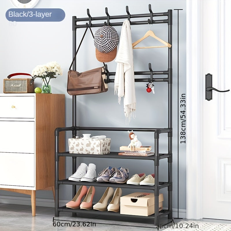 1pc, Coat Rack, Shoe Rack For Entryway, Shoe Organizer For Entryway Bench Hall Tree With Hooks For Bedroom, Rack Coat Combo, Hallway Shelf For Storage Shoes, Clothes, Coat, Hat, Bag, Umbrella, Home Accessories