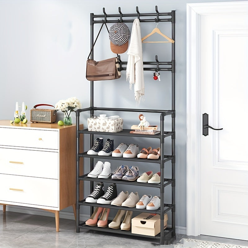 1pc, Coat Rack, Shoe Rack For Entryway, Shoe Organizer For Entryway Bench Hall Tree With Hooks For Bedroom, Rack Coat Combo, Hallway Shelf For Storage Shoes, Clothes, Coat, Hat, Bag, Umbrella, Home Accessories