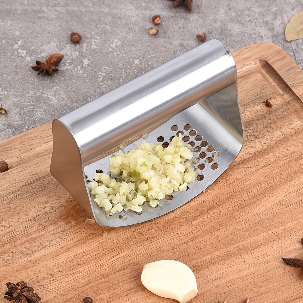1pc, Stainless Steel Garlic Press - Rocker Metal Mincer and Crusher for Easy Kitchen Chopping - Washable and Durable - Essential Kitchen Gadget