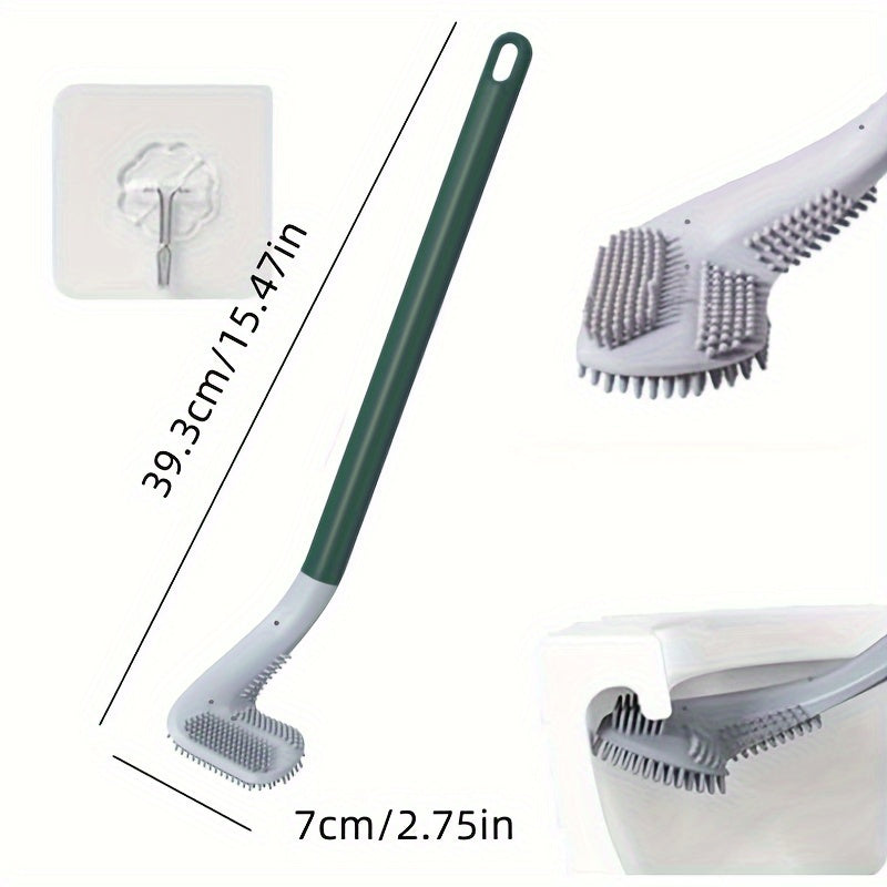 1pc Flexible Silicone Toilet Brush with Long Handle and 360 Degree Rotation - Wall Mounted Design for Easy and Effective Bathroom Cleaning