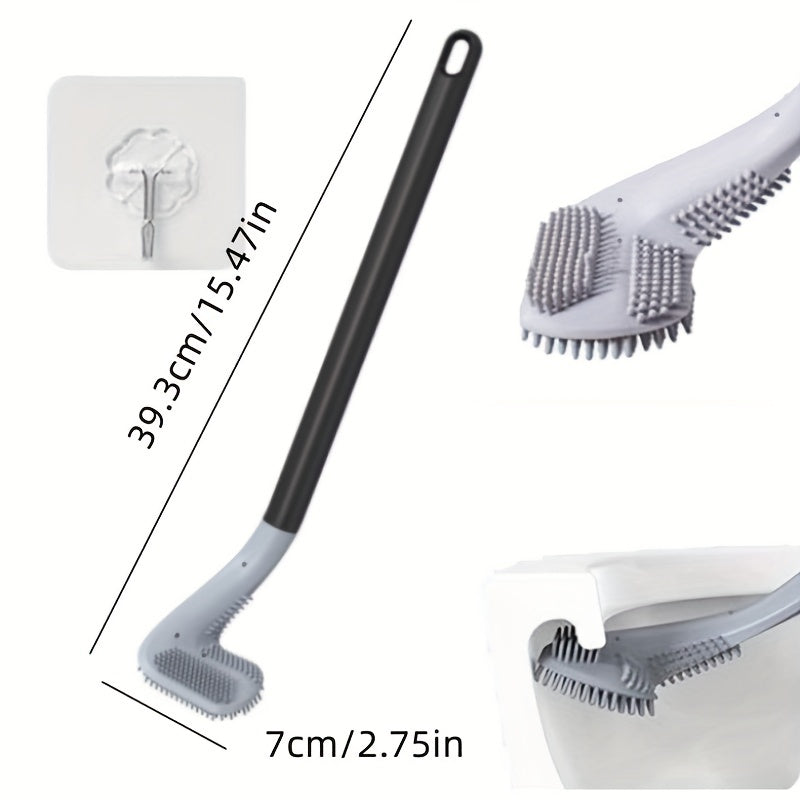 1pc Flexible Silicone Toilet Brush with Long Handle and 360 Degree Rotation - Wall Mounted Design for Easy and Effective Bathroom Cleaning