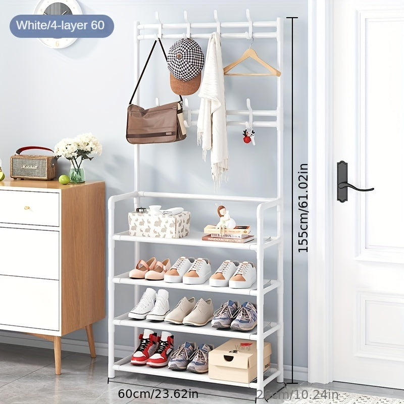 1pc, Coat Rack, Shoe Rack For Entryway, Shoe Organizer For Entryway Bench Hall Tree With Hooks For Bedroom, Rack Coat Combo, Hallway Shelf For Storage Shoes, Clothes, Coat, Hat, Bag, Umbrella, Home Accessories