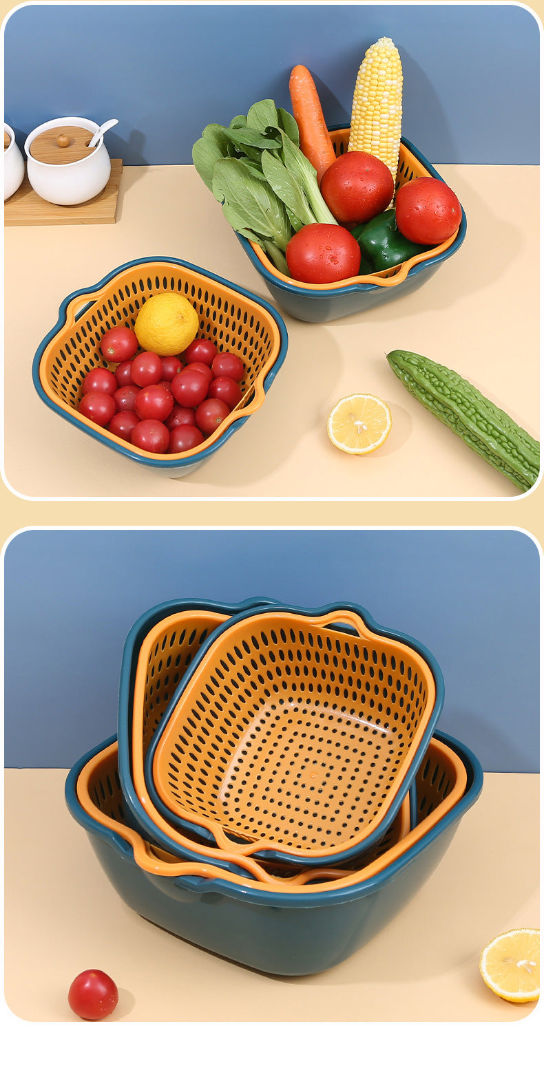 Home Kitchen Multifunctional Plastic Wash Basket Double Drainer Six-piece set