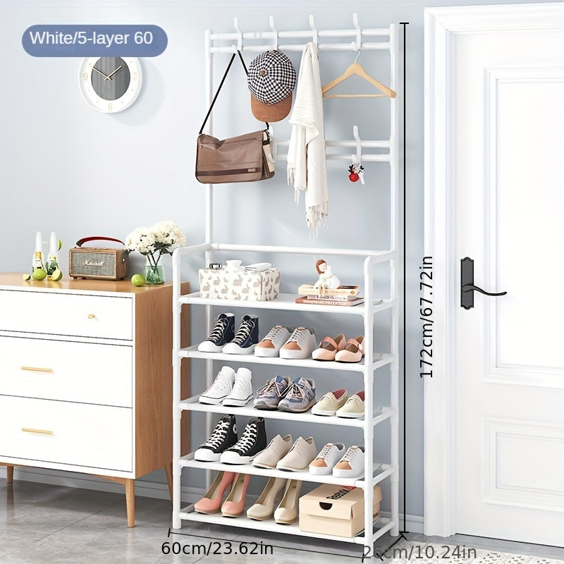 1pc, Coat Rack, Shoe Rack For Entryway, Shoe Organizer For Entryway Bench Hall Tree With Hooks For Bedroom, Rack Coat Combo, Hallway Shelf For Storage Shoes, Clothes, Coat, Hat, Bag, Umbrella, Home Accessories