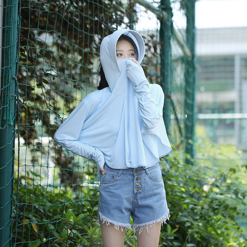 Women's Anti-UV Shirt Hooded Sun Protection Shawl with Mask