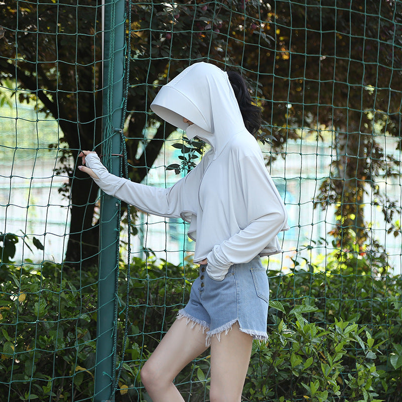 Women's Anti-UV Shirt Hooded Sun Protection Shawl with Mask