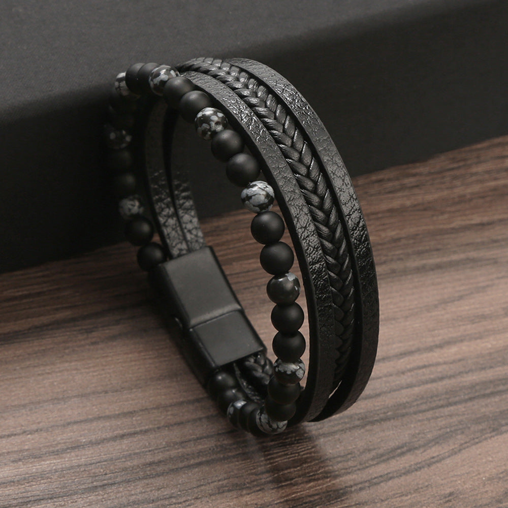 Men's Handmade Bracelets, Men's Braided Natural Obsidian Bracelet