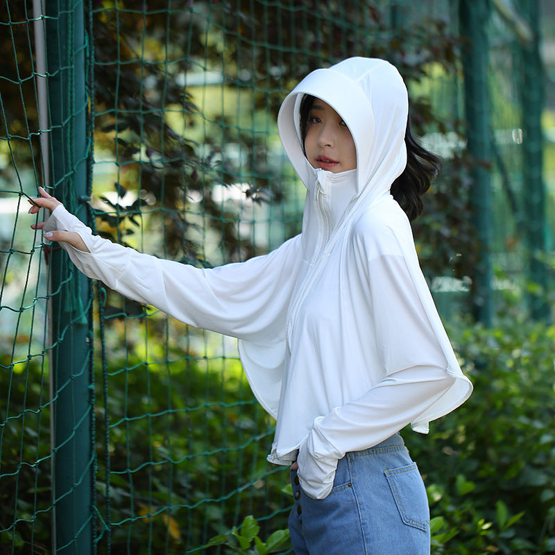 Women's Anti-UV Shirt Hooded Sun Protection Shawl with Mask