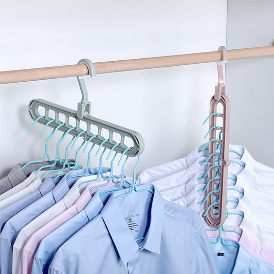 1pc Nine-hole Hanger, Multi-functional Household Clothes Hanger, Dormitory Folding Rotating Magic Drying Rack To Save Bedroom Storage Space, Random Color