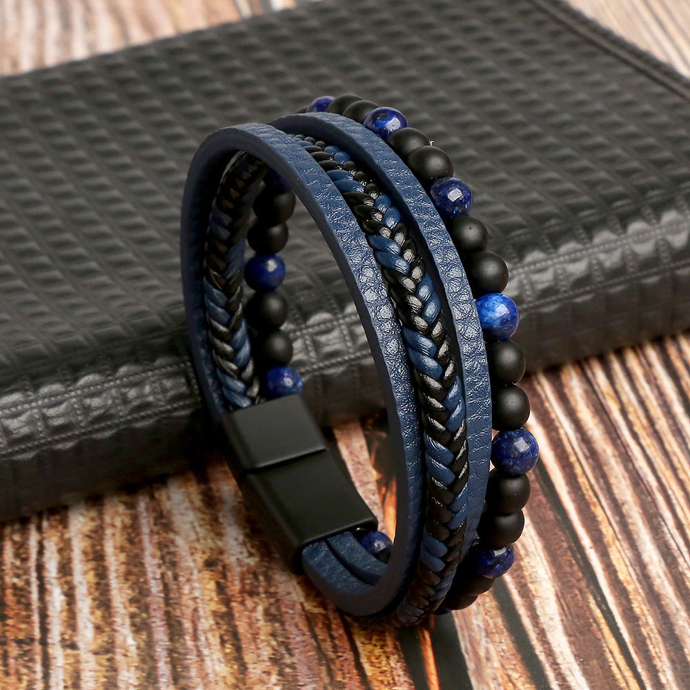 Men's Handmade Bracelets, Men's Braided Natural Obsidian Bracelet