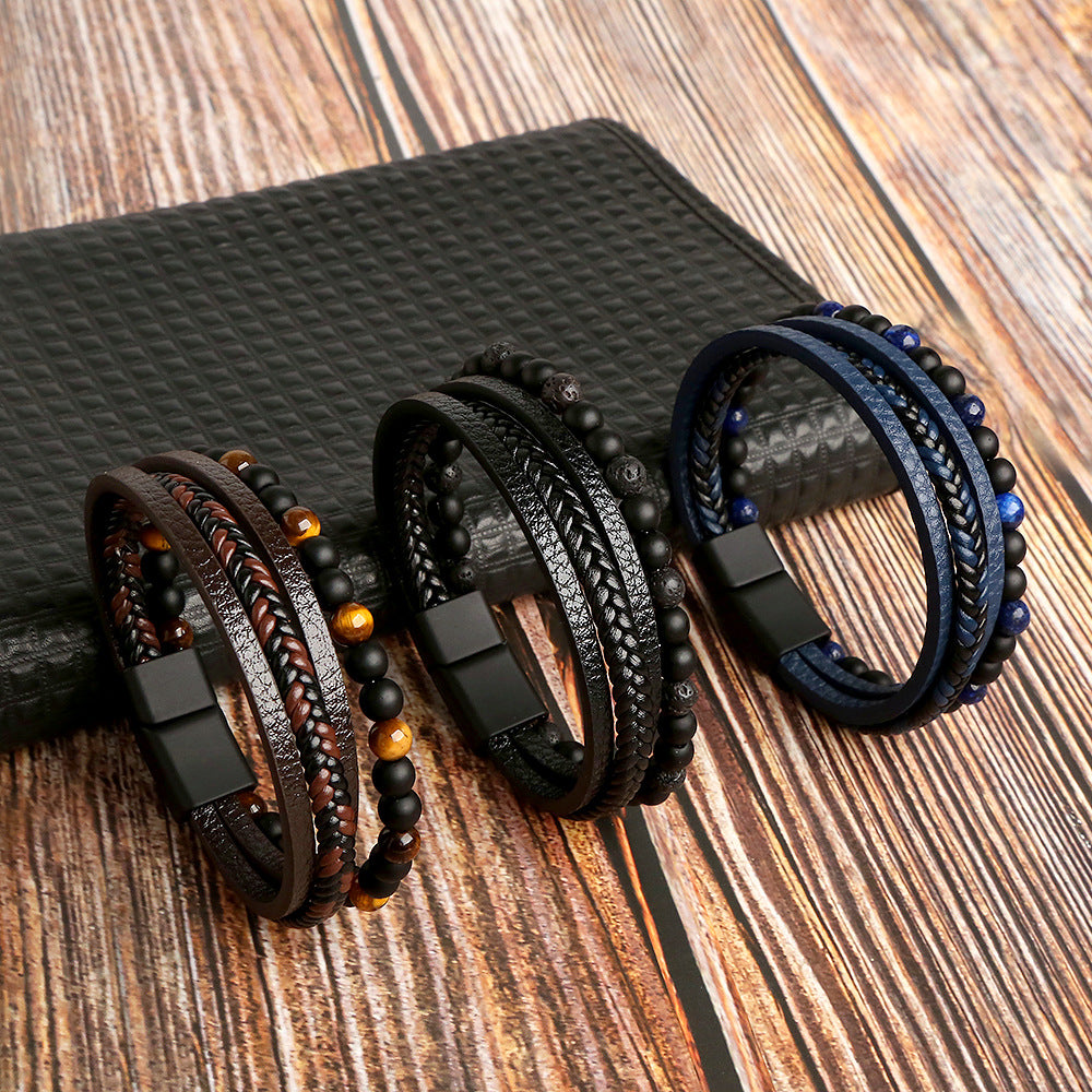 Men's Handmade Bracelets, Men's Braided Natural Obsidian Bracelet