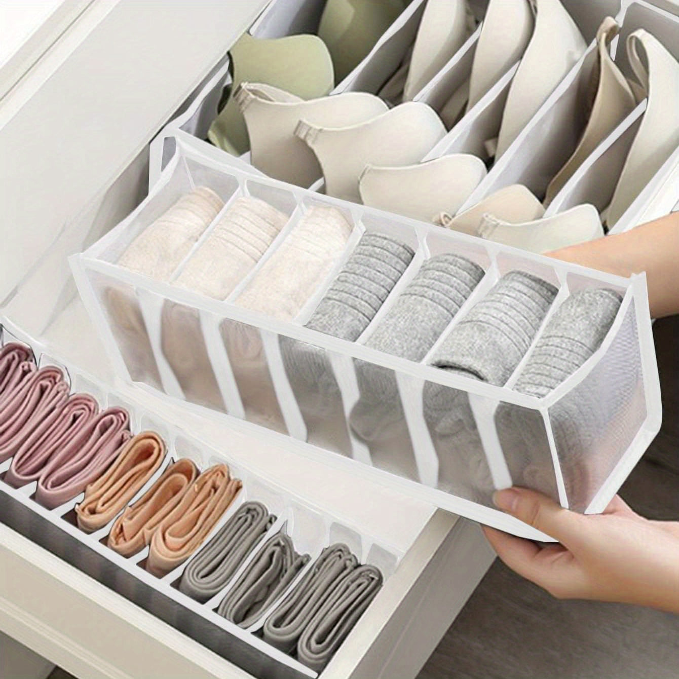 3pcs Multifunctional Fabric Underwear Storage Boxes - Wardrobe Organizer for Panties, Socks, and Bras